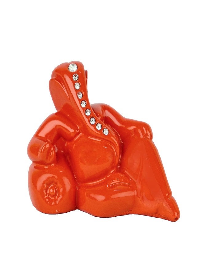 Craftam Polyresin Orange Ganesha Statue for Car Dashboard God Ganesh Murti Ganpati Idol Figurine with Double Side Tape - Image 1